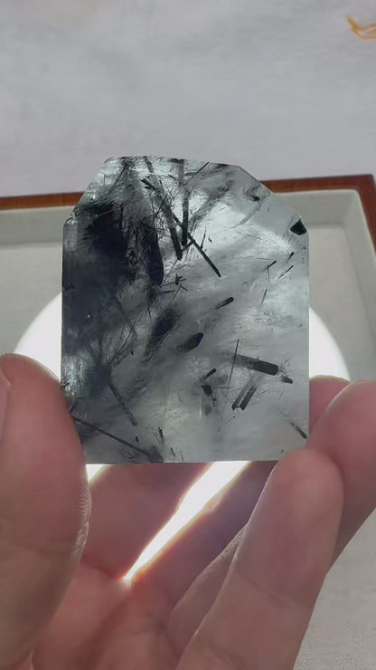 A00238 Rare natural highest quality black tourmaline and black rutilated freeform