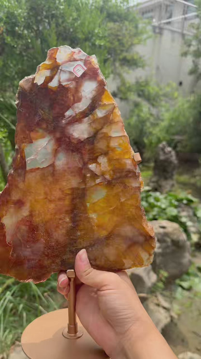 A00207 Rare natural highest quality fire quartz mixed golden healer slab