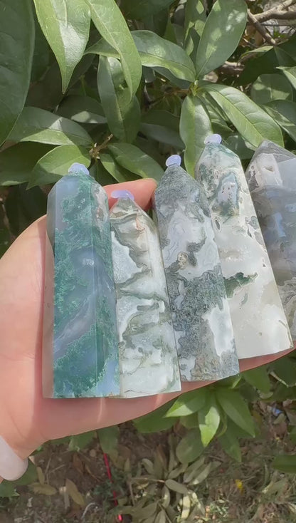 A00111 rare unique high quality moss agate tower (pretty moss very true to natute )(vivid)