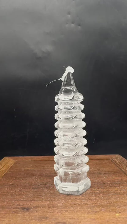 A00029 AA clear quartz WENCHANG tower carving