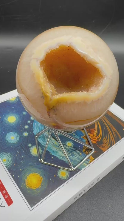 A00064 sparkly soft candy druzy geode golden agate sphere