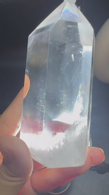 A00223 Rare natural highest quality TRANSPARENT blue feather needle clear quartz tower