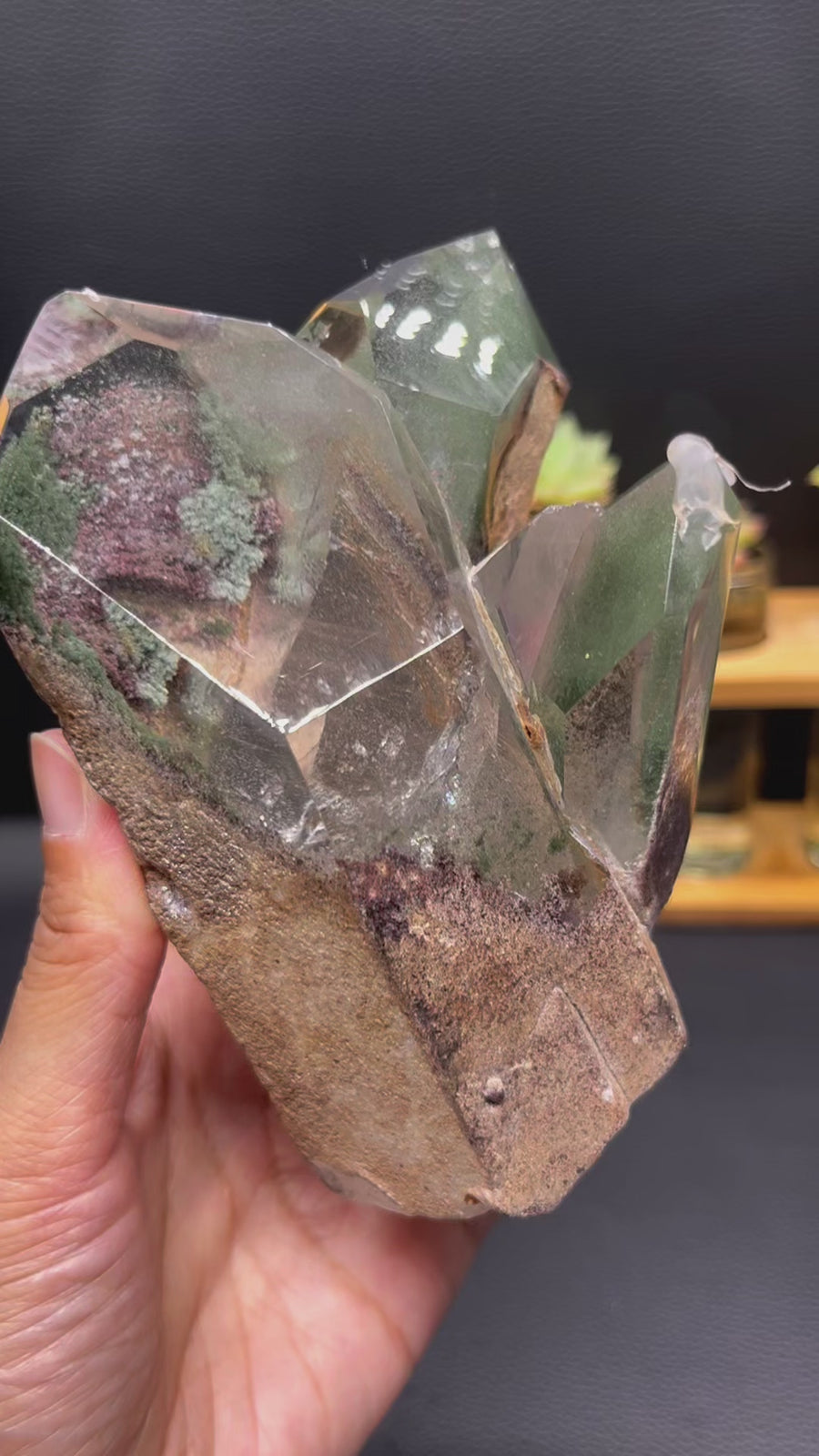5A 1400G Natural Green Phantom GARDEN Quartz Cluster (WITH CUSTOM VARVING BASE)