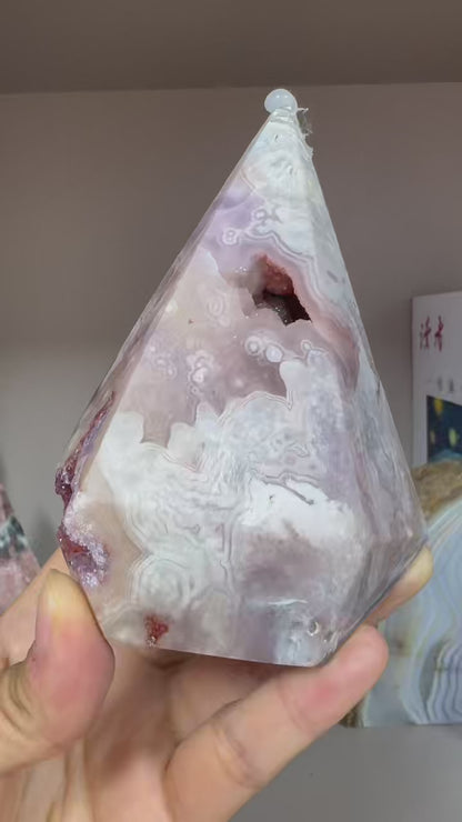 A00134 rare beautiful high quality two color druzy  pink amethyst cone shape