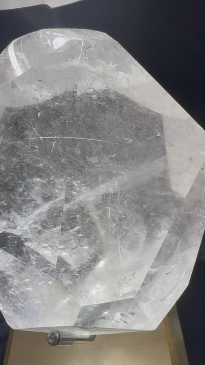 A00234 Rare natural highest quality golden and white rutilated quartz freeform with acrylic holder