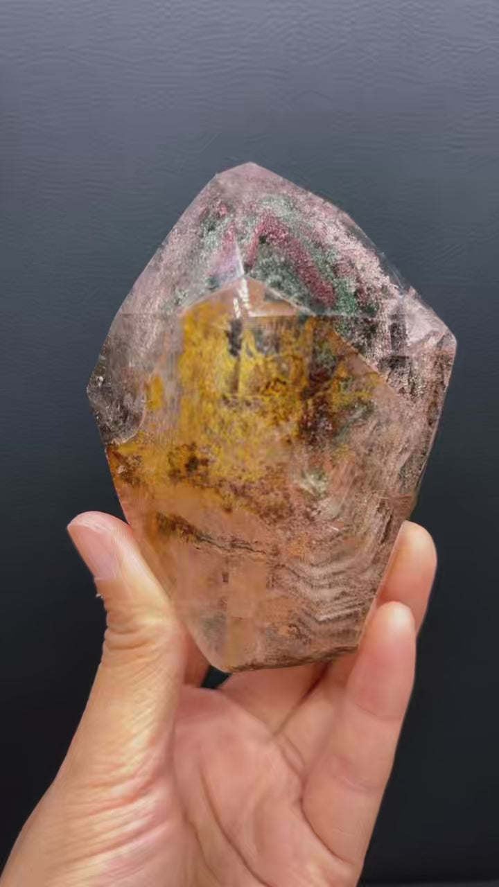5A  420G  Red ahd  Garden phantom Quartz Lrregular Golden healer