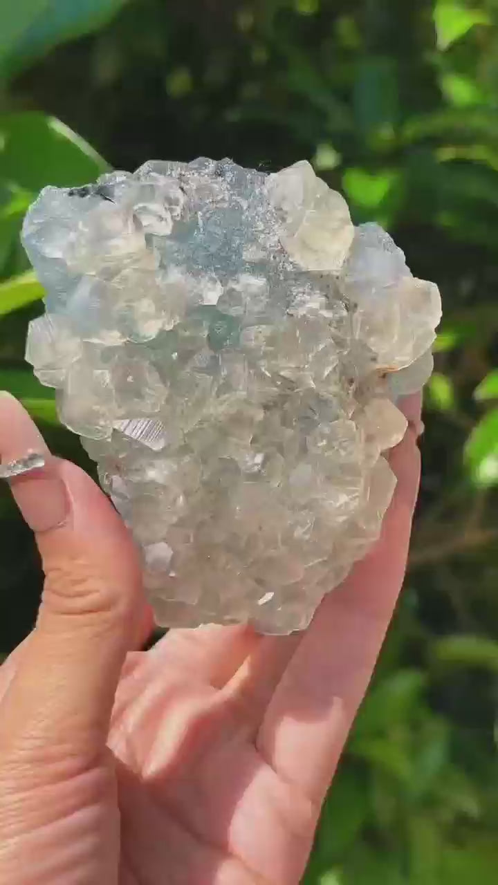 5A  370G  Exquisite Natural calcite  blue mixed green Fluorite Crystal Cluster