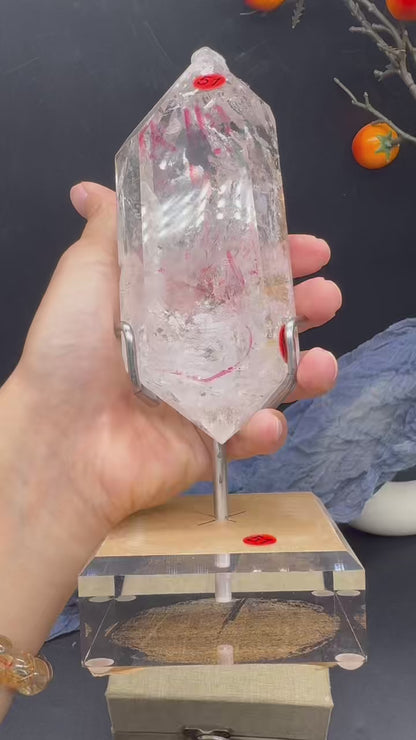 A00230 Rare natural highest quality transparent enhydro bubble with dentric tree inside DT tower