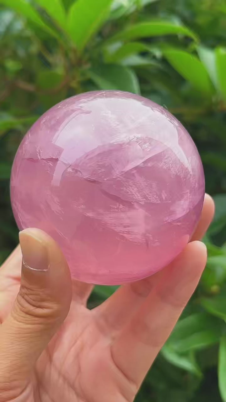 5A 400G  Delicate Glittery Pink Crystal Sphere