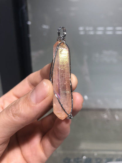 Aura coating pink pendent